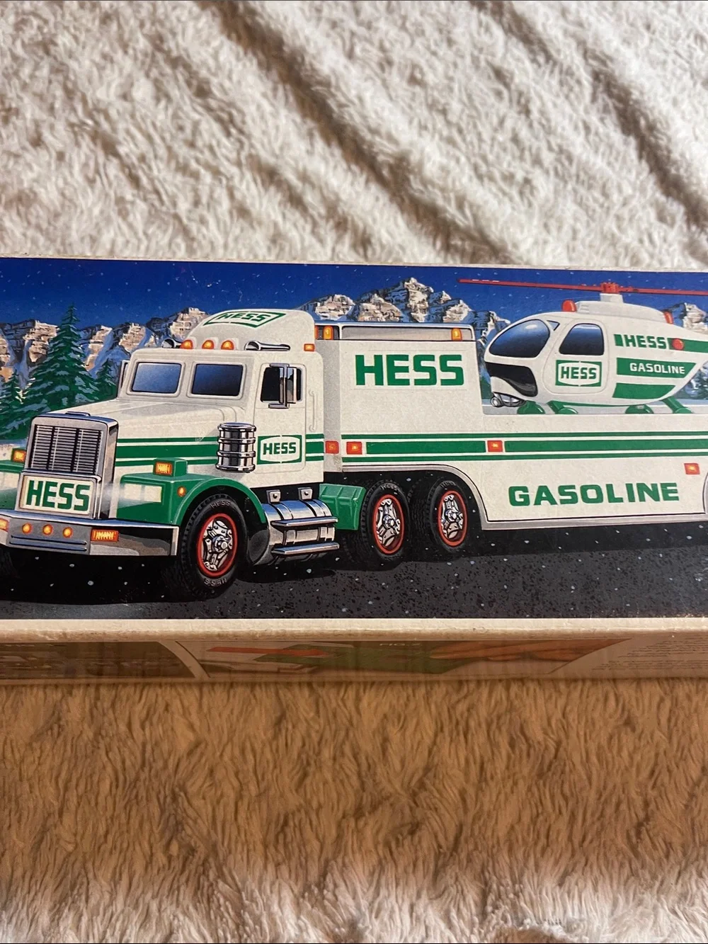 Hess Green & White Gasoline Truck and Helicopter Set 1995